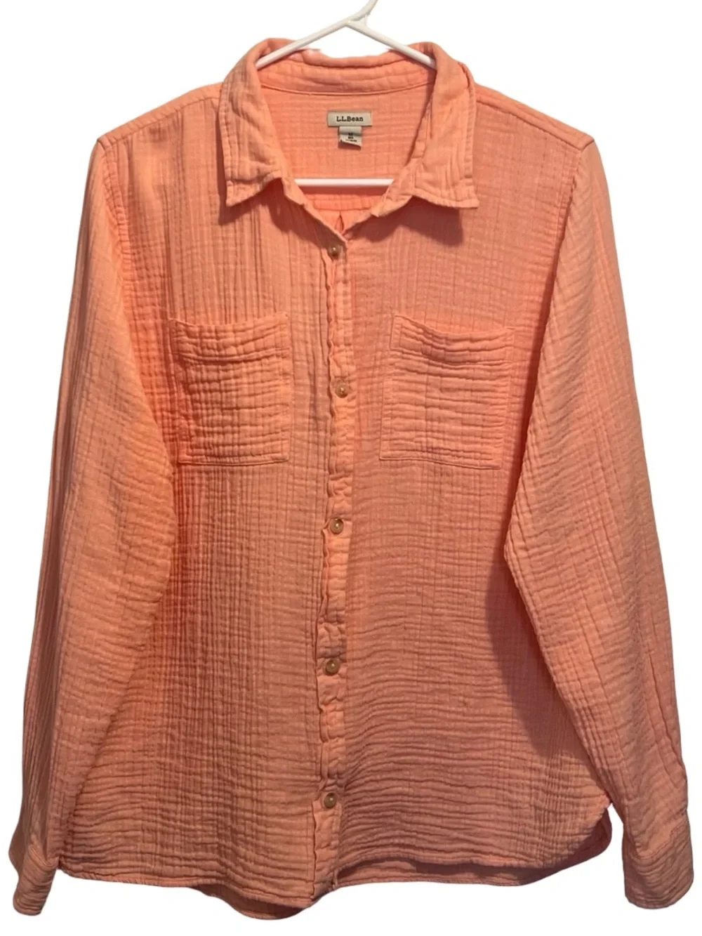 L.L.Bean Women's Cloud Gauze Shirt, EUC Long-Sleeve Button-Up in Dark Salmon - Picture 2 of 8